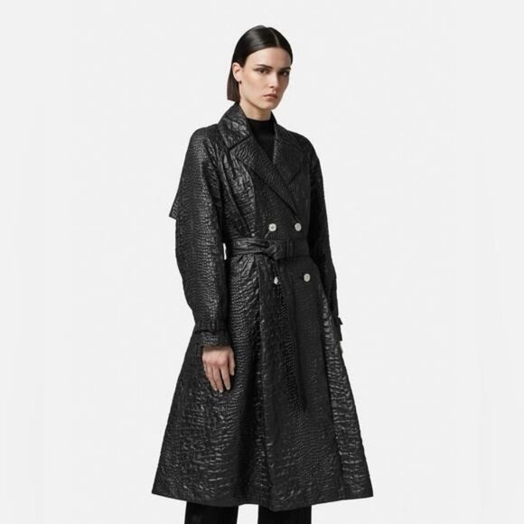 💯 - New Authentic Versace Croc Textured Lacquered A- Line Trench Coat - Picture 1 of 10